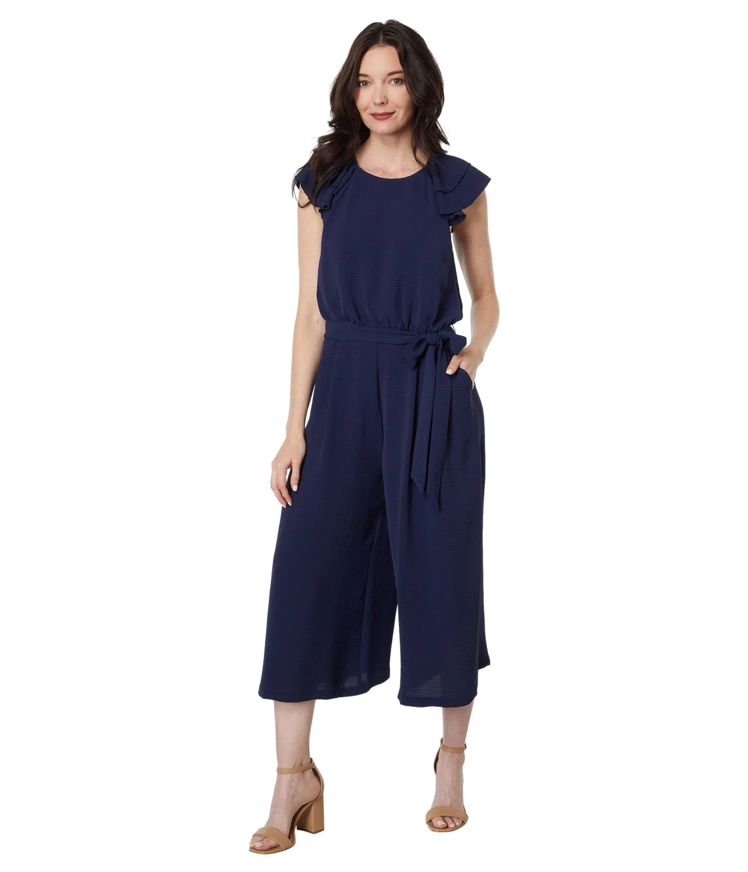 Vince Camuto Crepe Double Ruffle Sleeve Blouson Crop Jumpsuit