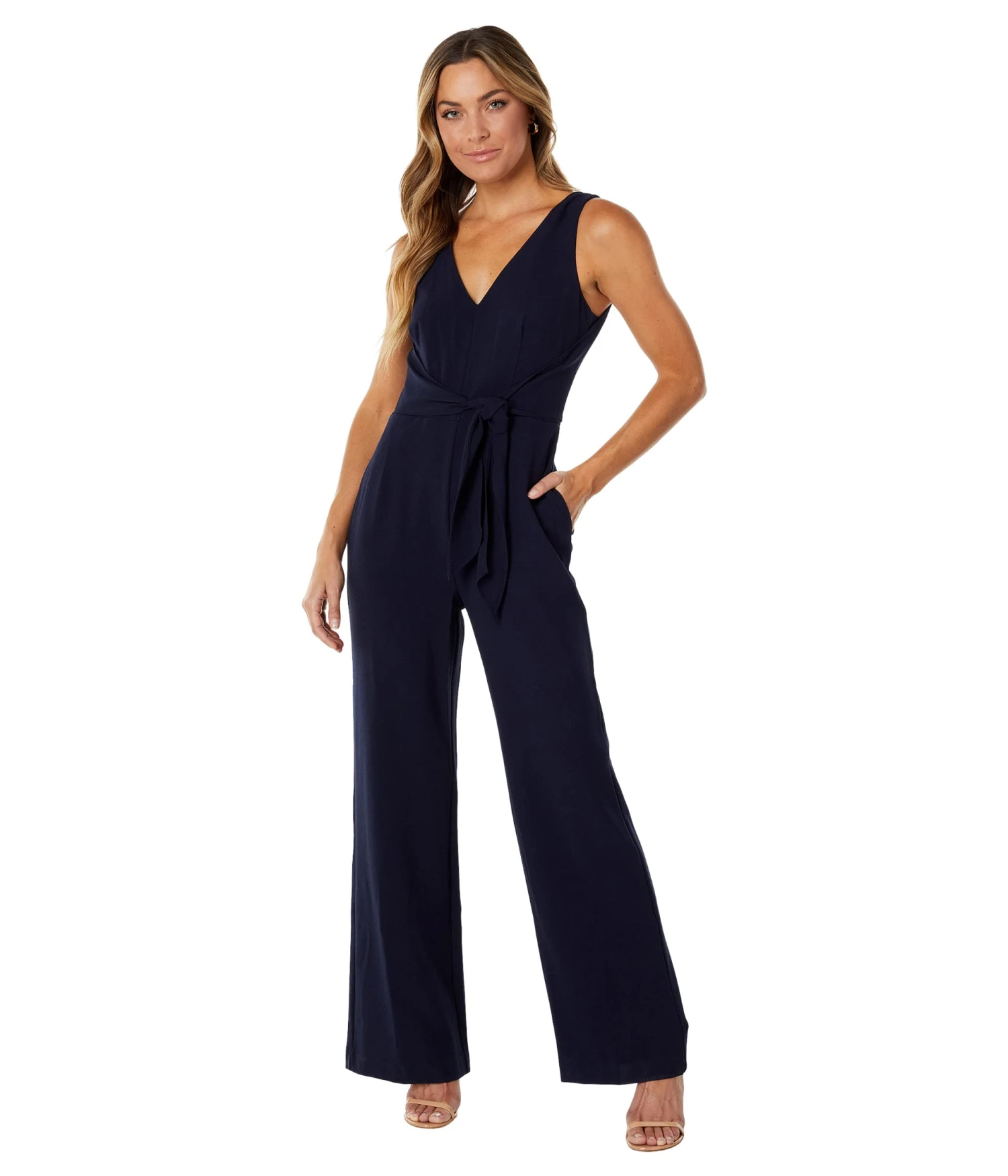 Vince Camuto Signature Stretch Crepe Jumpsuit With Tie Waist