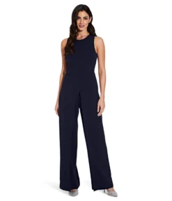 Adrianna Papell Crepe Halter Jumpsuit W/ Overlay
