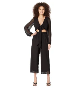 Bebe Tie Front Elastic Waist Jumpsuit