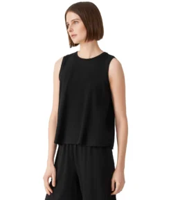 Eileen Fisher Crew Neck Short Shell In Fine Stretch Jersey Knit