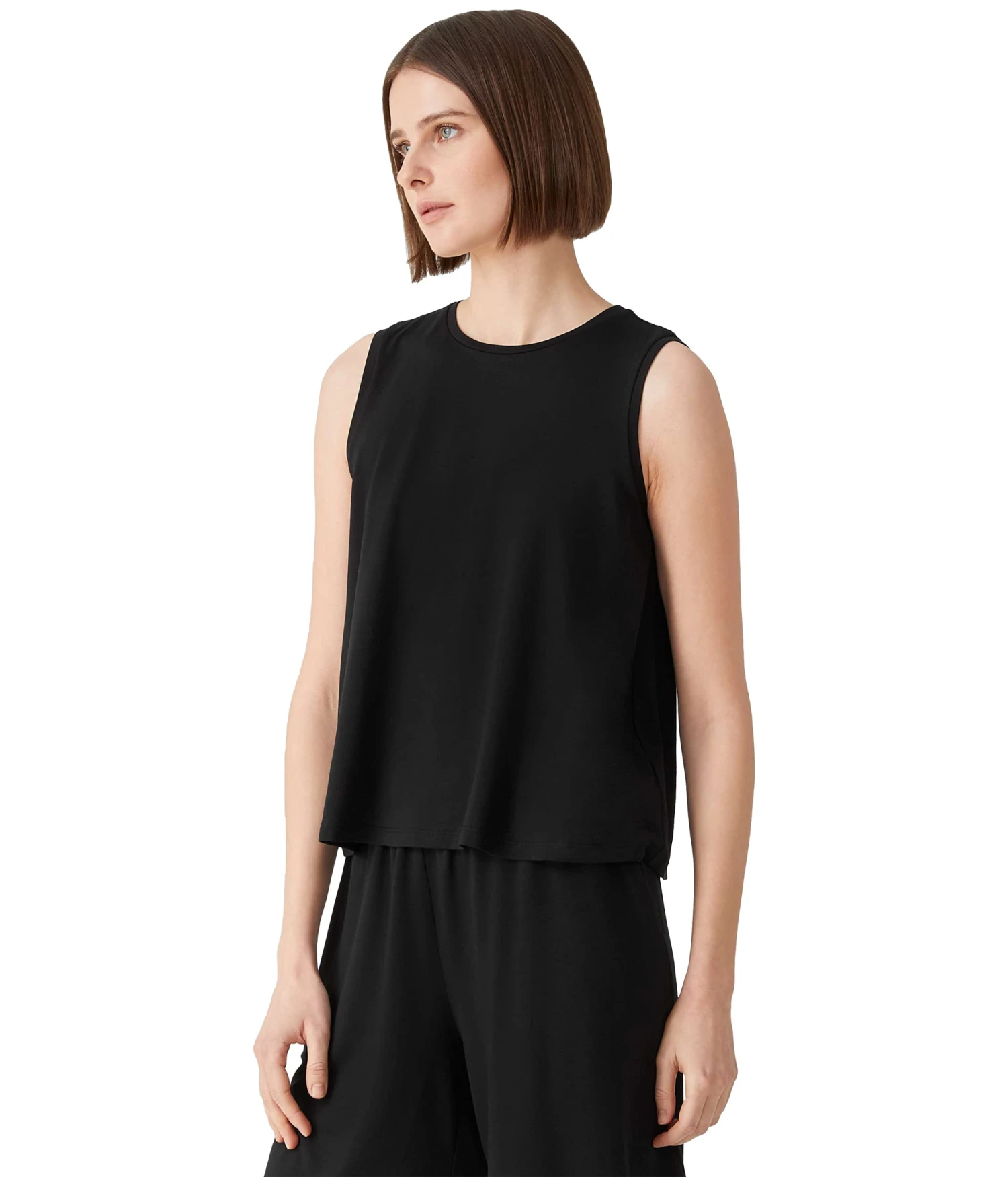Eileen Fisher Crew Neck Short Shell In Fine Stretch Jersey Knit