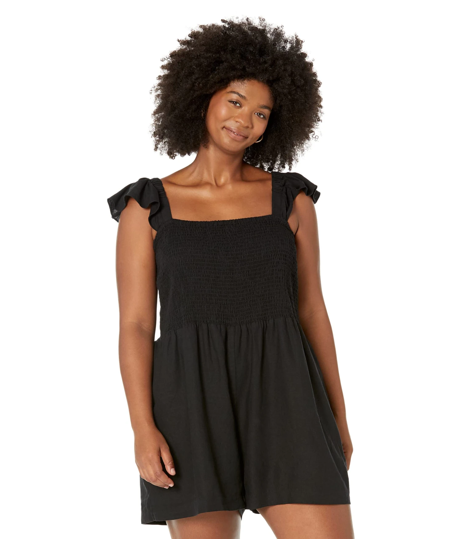 Madewell Plus Linen-Blend Lucie Smocked Romper