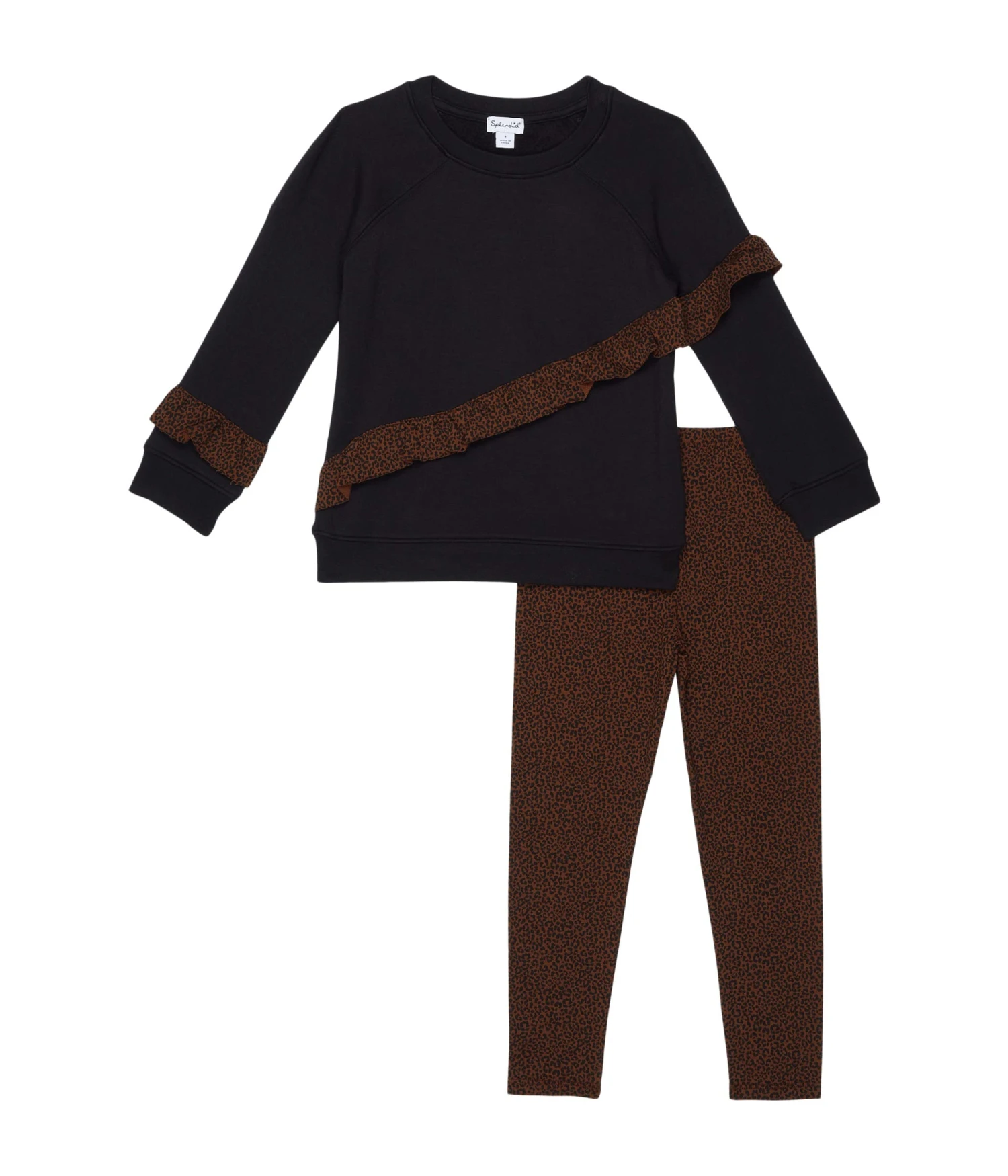 Splendid Littles Ruffle Sweatshirt & Leopard Leather Leggings (Toddler/Little Kids)