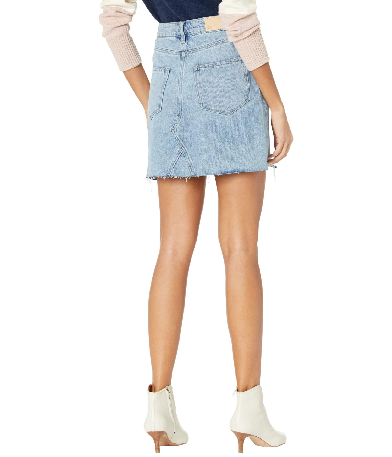 Paige Aideen Skirt W/ Seamed Coin Pocket Raw Hem In Razz Distressed - Image 2