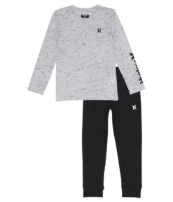 Hurley Kids Cloud Slub Long Sleeve T-Shirt And Joggers Two-Piece Outfit Set (Little Kids)
