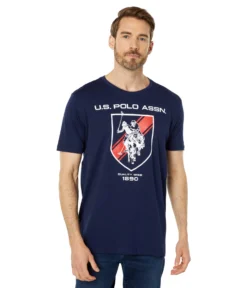 U.S. POLO ASSN. Short Sleeve Crew Neck Sheild Graphic Screen Print Tee