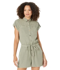 KUT From The Kloth Cindy-Button-Down Romper W/ Cuff Sleeve