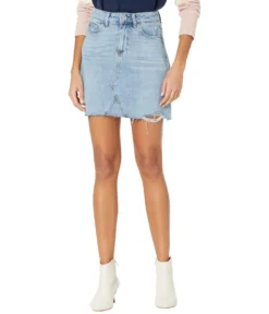 Paige Aideen Skirt W/ Seamed Coin Pocket Raw Hem In Razz Distressed