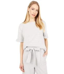 Mod-o-doc Washed Shadow Stripe French Terry Short Sleeve Open Crew Neck Top