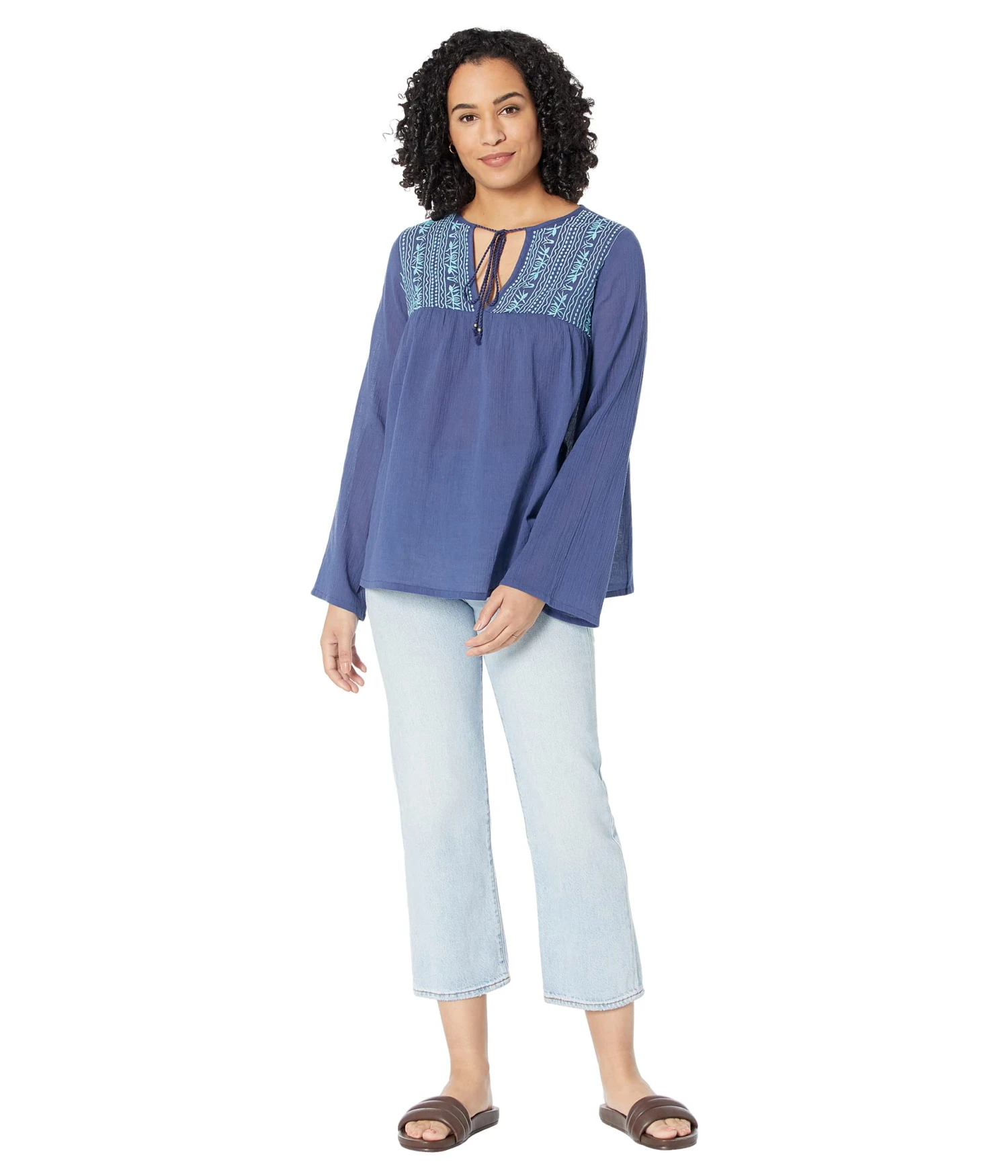 Roper Cotton Crepe Embroidery Peasant Blouse - Image 4