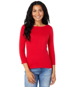 Lilla P 1x1 Rib 3/4 Sleeve Boatneck Top