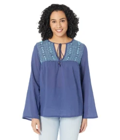 Roper Cotton Crepe Embroidery Peasant Blouse
