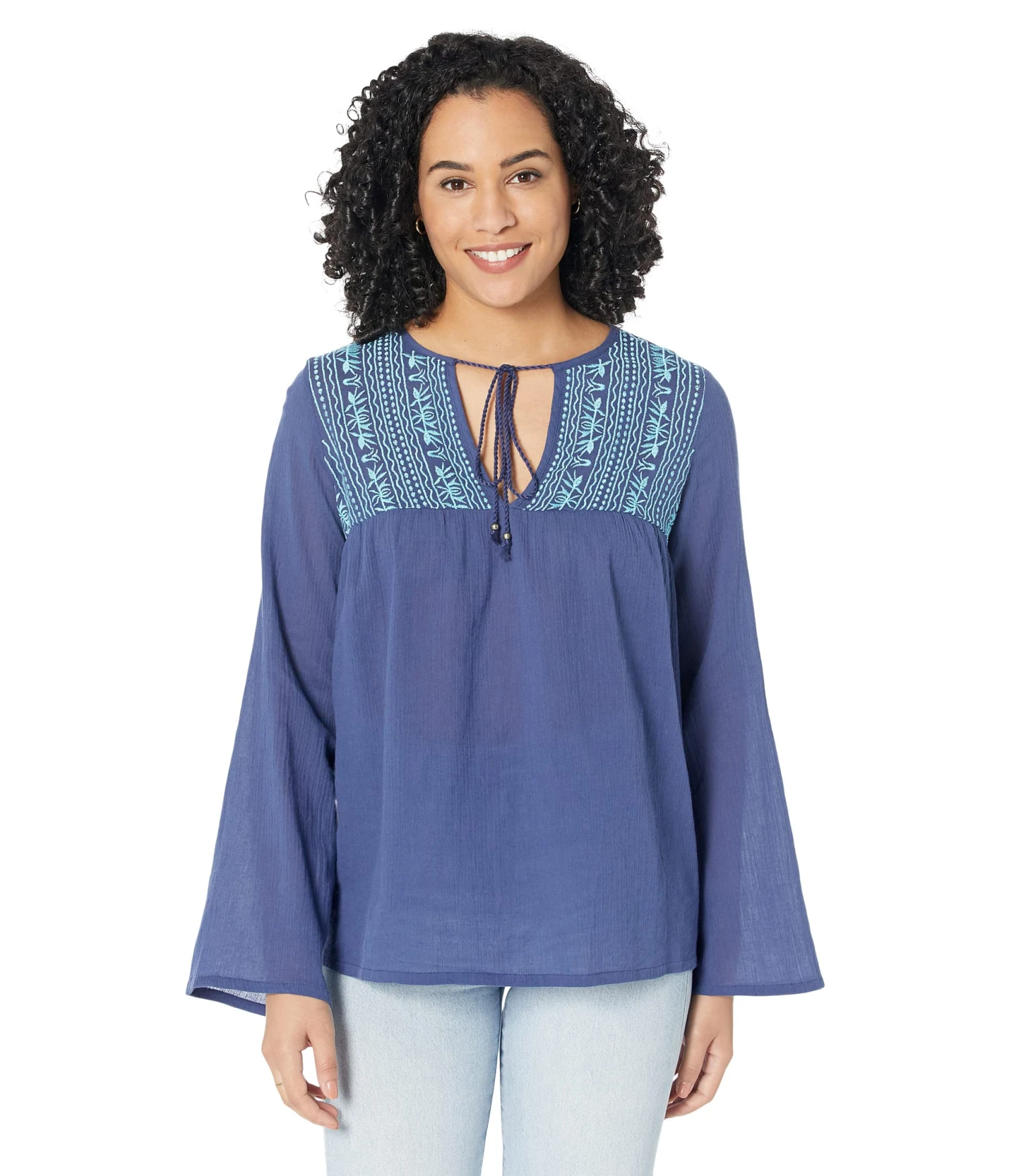 Roper Cotton Crepe Embroidery Peasant Blouse