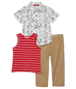 Pippa & Julie Rolled Sleeve Mickey Print Top, Tee, Pants Three-Piece Set (Toddler)