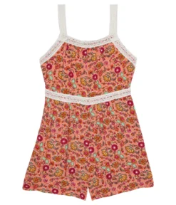 PEEK All Over Print With Crochet Lace Romper (Toddler/Little Kids/Big Kids)